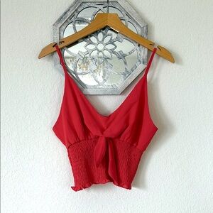 She + Sky Red Smocked Tie Front Camisole